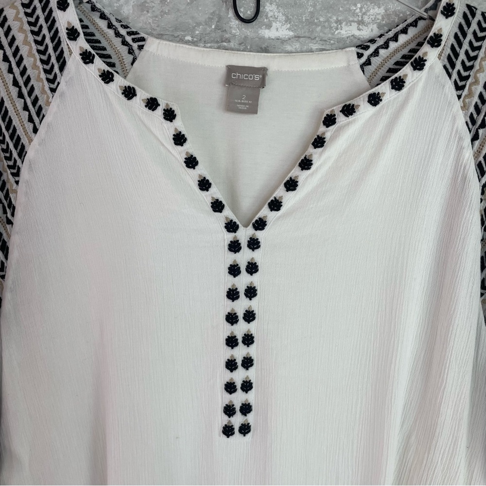 Chico's Cream Black Embroidered Dress Large - Picture 4 of 9